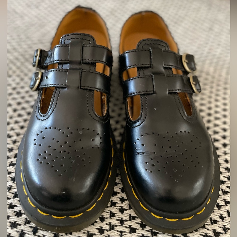 Dr Martens 8065 Mary Janes Size 7 Black Smooth Leather Double Buckle Lug Sole - Picture 10 of 12